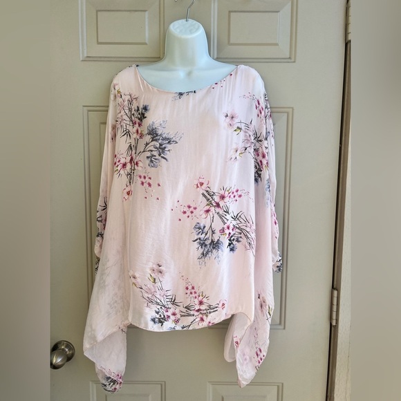 M Made in Italy XL Silk Blend V-Neck Blouse – Lined, Long Sleeve, Elegant - Picture 1 of 9